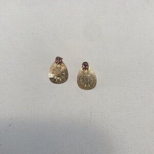 Gold Tone Delicate Feminine Filigree Pink Rhinestone Stud Earrings